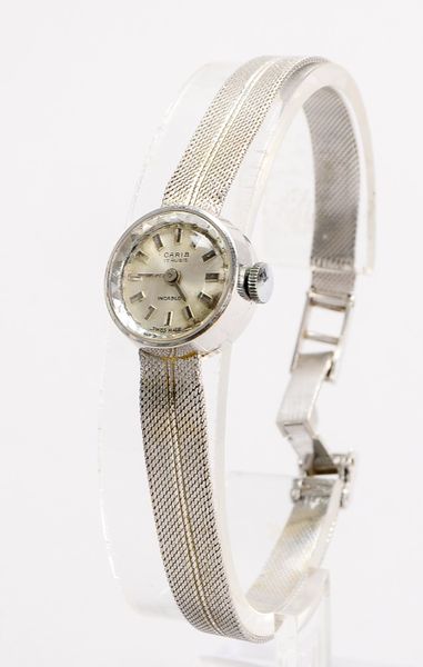 Damenarmbanduhr, Carib, 750 WG-Gehäuse und -armband, Handaufzug/läuft an; Durchmesser Ø 17 mm, Gewic