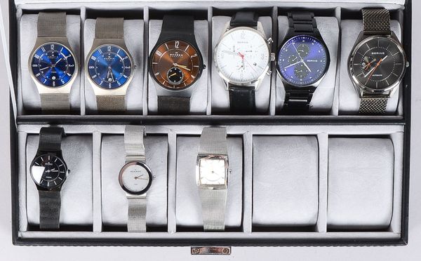 Kleines Armbanduhren-Sammlerkonvolut (Dänemark), unterschiedliche Marken und Ausführungen, 9 Stück/d