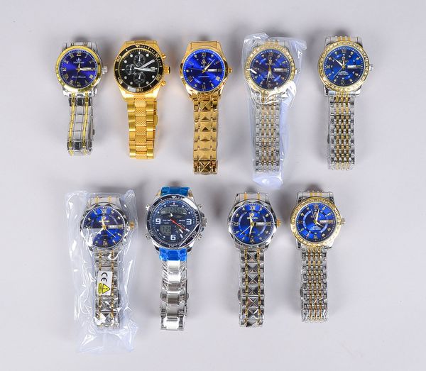 Kleines Herrenarmbanduhren-Konvolut, verschiedene Hersteller und Ausführungen, 9 Stück/überwiegend n