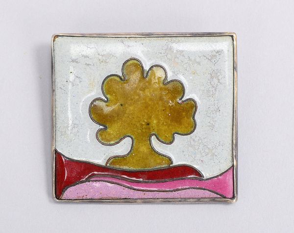 Goldschmiede Rainer Staudenmaier/Worpswede, Brosche, Silber emailliert, Motiv 'Baum in Landschaft';