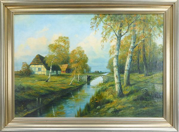 Fokken, Jan (1881 - 1960 Bremen), 'Worpsweder Herbstidyll', Öl/Lw, unten rechts signiert; Bildmaße 7