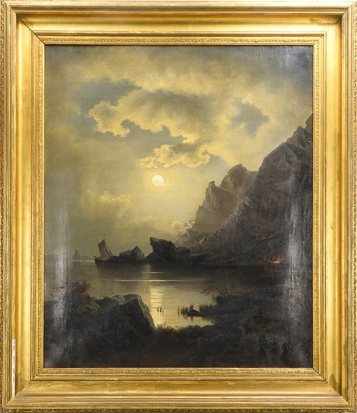 Großes Gemälde, 'Nächtliche Küstenlandschaft im Mondschein', unsigniert, Öl/Lw, gerahmt; Bildmaße 10