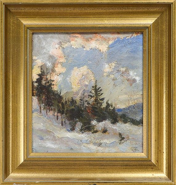 Gemälde, 'Berglandschaft', Öl auf Holz/gerahmt, unten rechts (nicht eindeutig leserlich) monogrammie