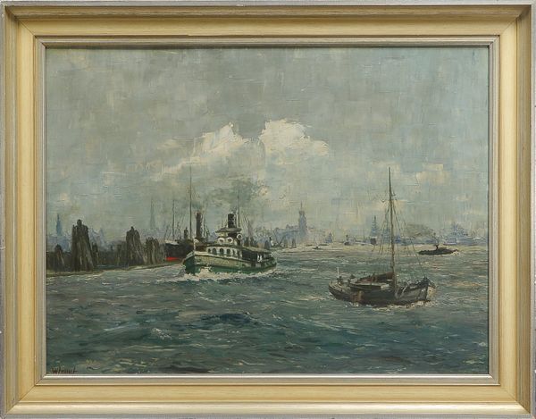 Gemälde, 'Hamburger Hafen', Öl auf Malpappe/gerahmt, unten links (nicht eindeutig leserlich) signier