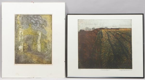 Hartmann, Wulf (*1942 Hannover), Bremer/Worpsweder Künstler, 2 Arbeiten: 1x Farblithographie 'Moorla