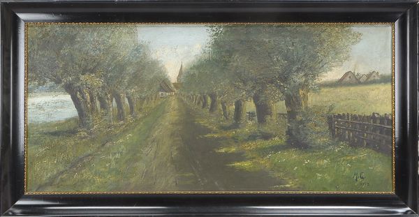 Monogrammist, 'Allee zum Dorf', Öl/Lw, unten rechts monogrammiert 'MG' und datiert '1914', gerahmt;