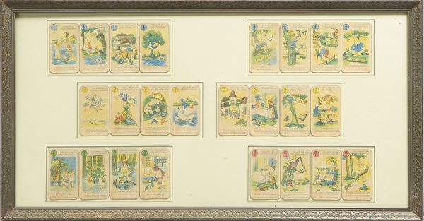Antikes Kartenspiel, Quartett. wohl Wunsch- oder Reime-Quartett, um 1920/25, vollständig, hinter Gla