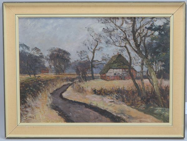 Huys, Bernhard, Worpsweder Bauernkate im Winter, Öl/Hartfaser, unten li. sign.