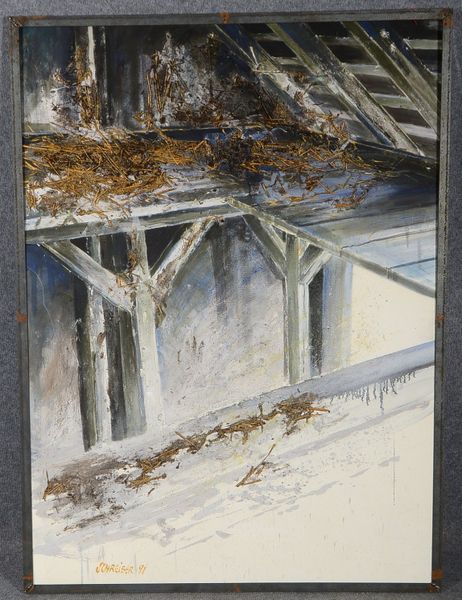 Schreiber, Michael, Strohboden, Acryl und Stroh/Lw, sign./dat.; RM 154 x 113 cm