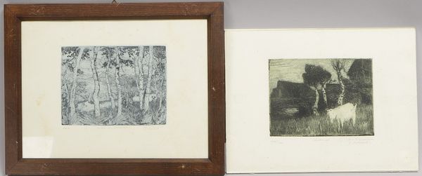 Overbeck, Fritz, 2 Radierungen, sign./posthum: Nachtstück/Birken am Moorgraben