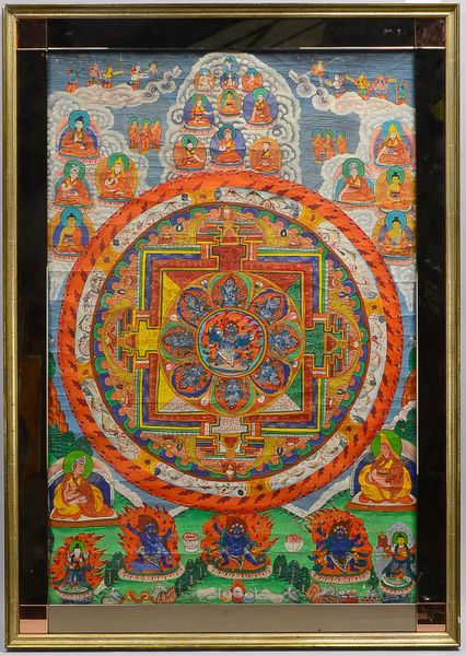 Thangka (Tibet), mit Kalachakra-Mandala - geometrische Darstellung mit diversen 'Buddha'-Motiven, Te